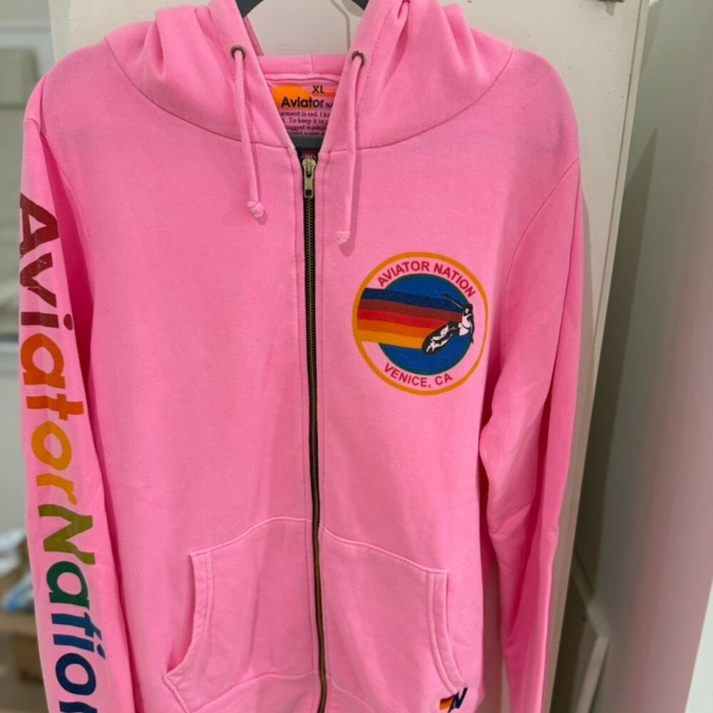 Aviator Nation Pink Hoodie with Rainbow Logo - Picture 5 of 7